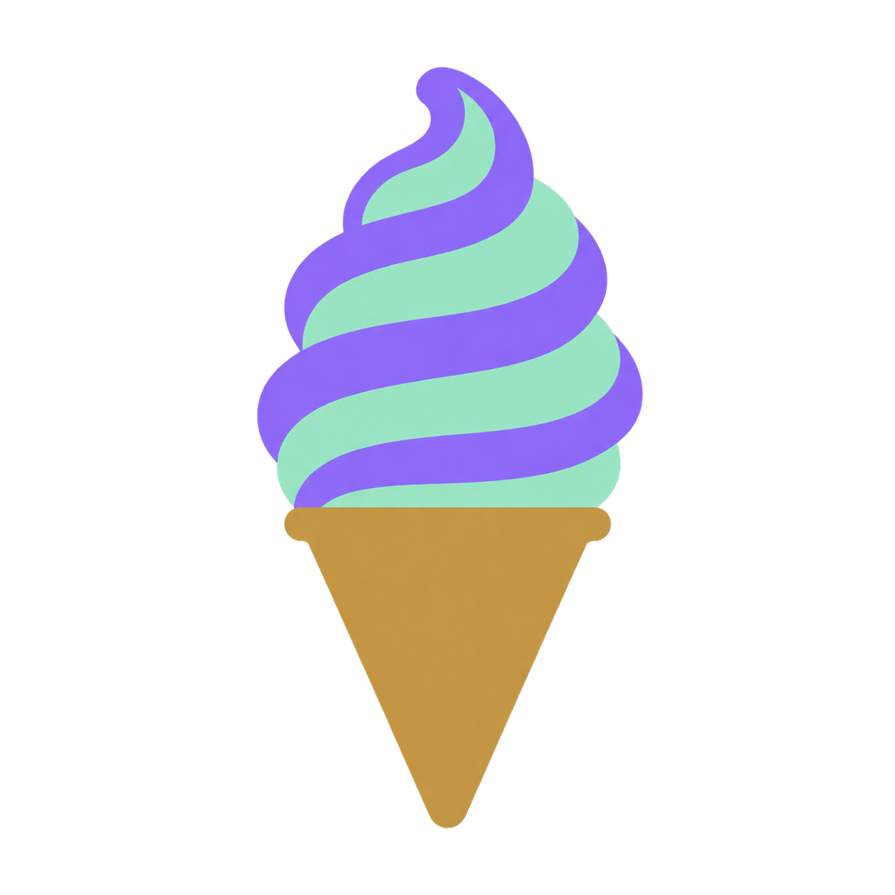 Upright green and purple soft-serve swirl with a mustard cone